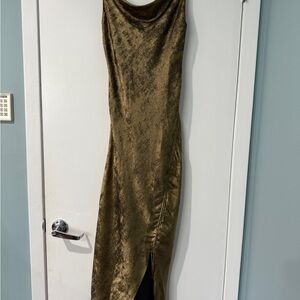 Zara gold metallic Asymmetrical Cowl Neck Gown